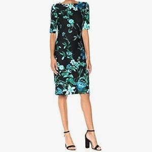 Melonie T Elbow Sleeved Floral Printed Sheath Midi Dress Size 8